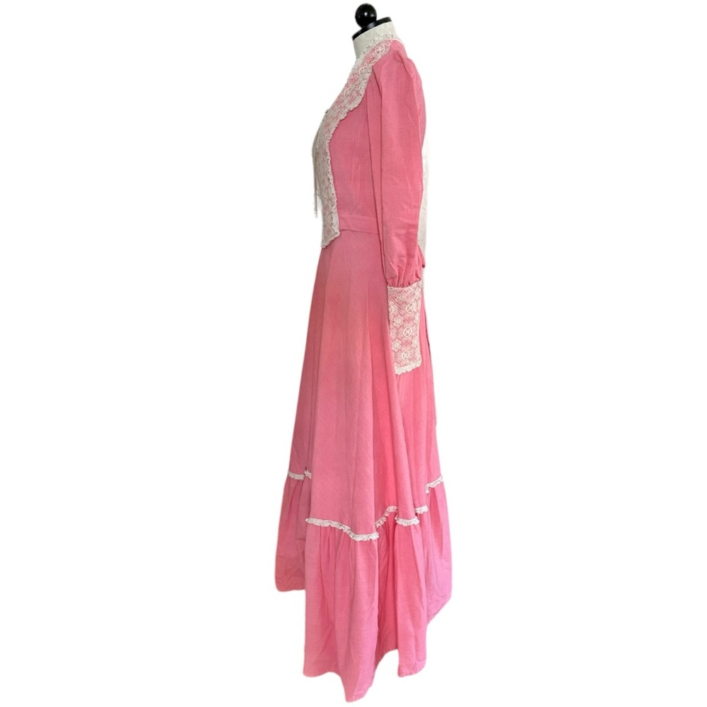 Vintage 1970's Praire Dress Leg of Mutton Sleeves Lace Bodice Zip Back & Wrists - Picture 5 of 12